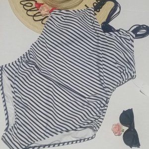 Kona Sol One Pc Navy and White Striped Swimsuit